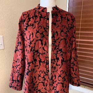 Chicos Brocade Long Jacket with Mandarin Collar